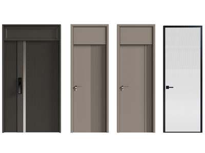 现代子母入户门 平开门 玻璃门