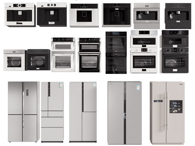 现代冰箱 烤箱 咖啡机厨房电器3d模型 现代冰箱 烤箱 咖啡机厨房电器