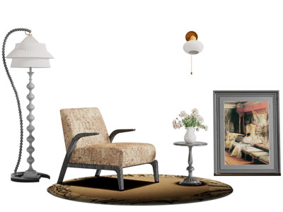 法式中古风休闲椅子 落地灯 边几