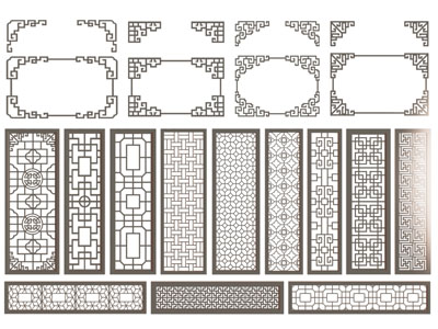 新中式雕花装饰构件 镂花窗 窗格 隔断