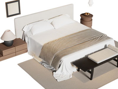 现代布艺双人床 床头凳