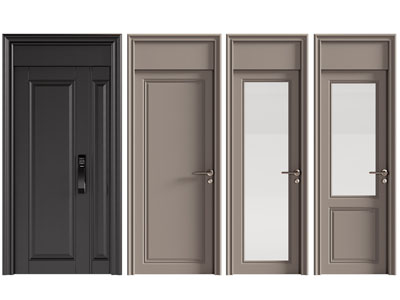 现代子母入户门 木门 平开门 玻璃门