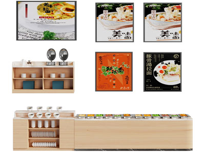 现代饭店调料台 墙饰挂画 茶杯柜架