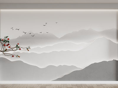 新中式山脉背景墙3d模型 新中式山脉背景墙