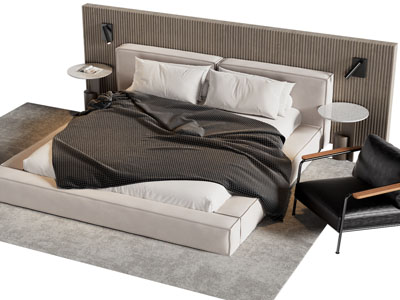 现代双人床 休闲椅子