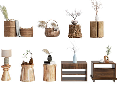 侘寂风实木角几 床头柜 收纳筐