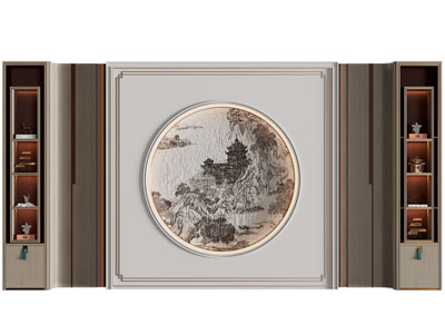 新中式背景墙3d模型 新中式背景墙