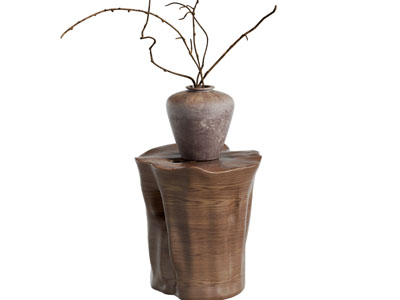 侘寂风角几 陶罐花瓶摆件组合