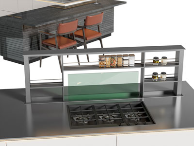 现代不锈钢灶台 餐桌椅组合