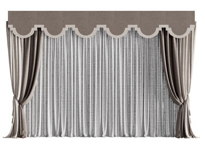 新中式带帘头的窗帘窗纱3d模型 新中式带帘头的窗帘窗纱