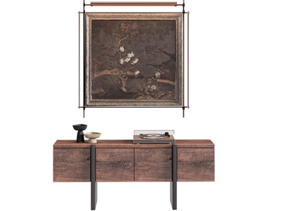 新中式中古风电视柜 装饰挂画3d模型 新中式中古风电视柜 装饰挂画
