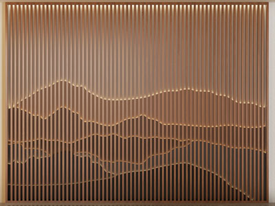 新中式山脉造的栅格板 护墙板 景观背景墙