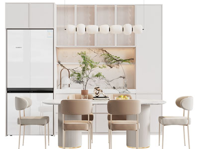 现代餐桌椅组合 餐边柜
