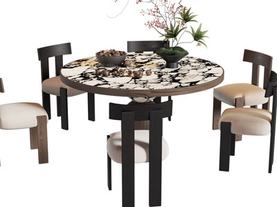 现代中古风圆形餐桌椅组合