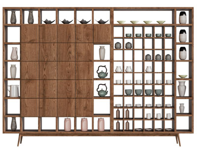 新中式实木博古架 装饰柜 茶壶 茶具杯子