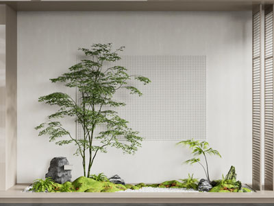 新中式室内树木 假山景观园艺小品