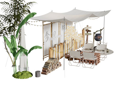 现代营地休闲椅子 茶几 天幕 美陈