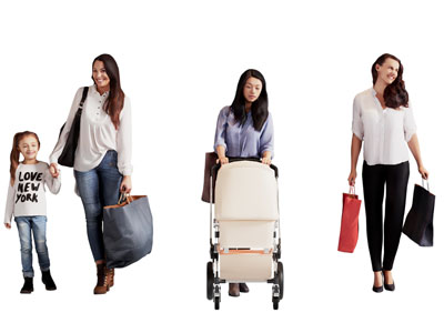 现代推着儿童车的妈妈 孩子 女人 人物