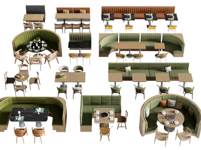 现代饭店卡座餐桌椅组合