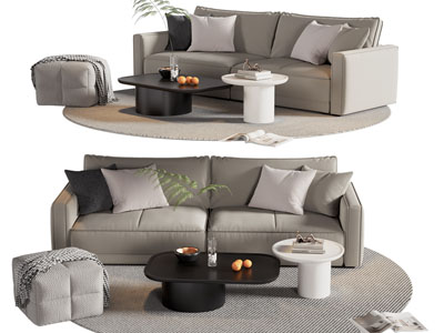 现代双人沙发 坐墩和茶几组合