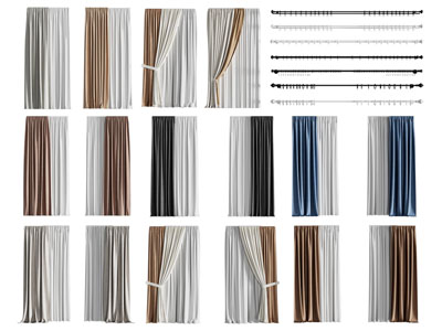 现代布艺窗帘窗纱 窗帘杆3d模型 现代布艺窗帘窗纱 窗帘杆