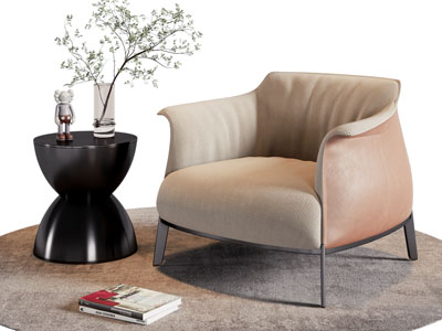 现代单人沙发 边几