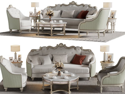 欧式雕花多人沙发 单人沙发和茶几组合