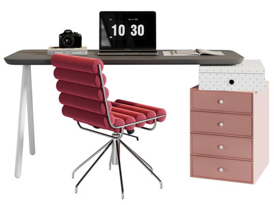 现代书桌椅组合3d模型 现代书桌椅组合