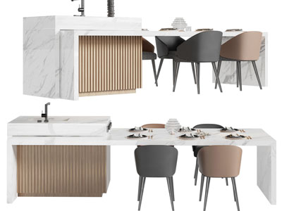 现代带水吧台的餐桌椅组合