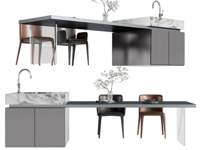 现代水吧台餐桌椅组合