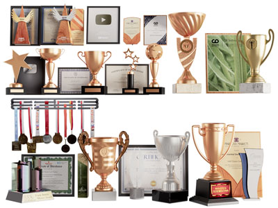 现代奖杯奖牌 奖章摆件组合3d模型 现代奖杯奖牌 奖章摆件组合