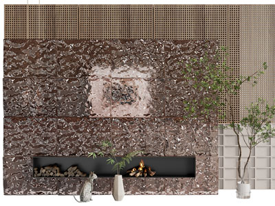 侘寂风装饰壁炉火炉的水纹背景墙3d模型 侘寂风装饰壁炉火炉的水纹背景墙