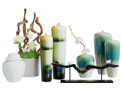 新中式陶瓷花瓶花卉 摆件组合