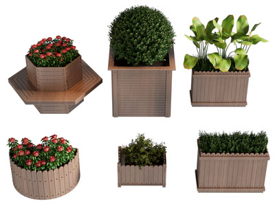 现代实木花坛公共椅子 景观座椅