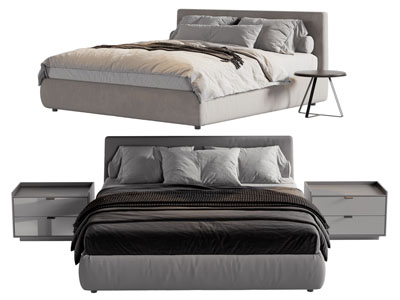 现代布艺双人床 床头柜
