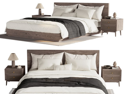 北欧实木双人床 床头柜