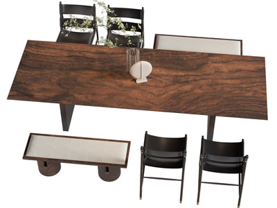 现代中古风餐桌椅组合