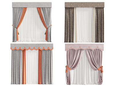 现代布艺窗帘窗纱3d模型 现代布艺窗帘窗纱