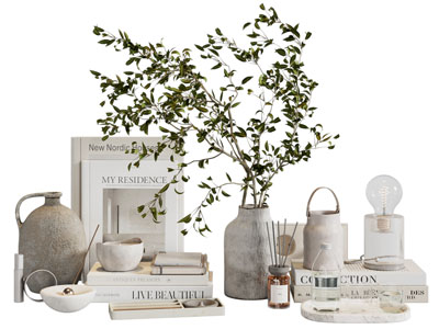 侘寂风陶艺花瓶花卉 书本 台灯摆件组合