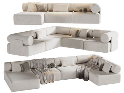 现代奶油风转角多人沙发