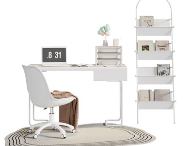 现代书桌椅组合 书刊收纳柜3d模型 现代书桌椅组合 书刊收纳柜