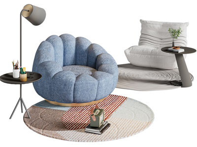 现代单人沙发 落地灯