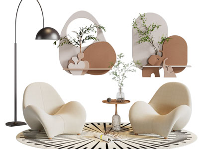 现代单人沙发 边几 落地灯