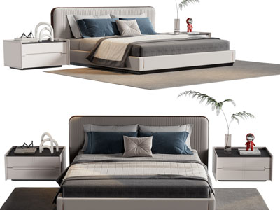 新中式双人床 床头柜