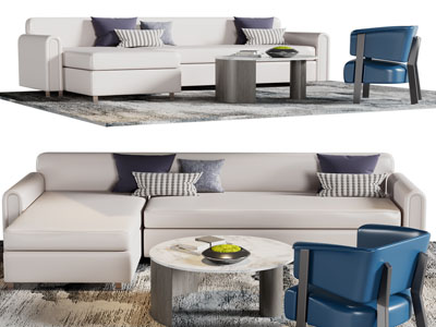 现代转角多人沙发 休闲椅子和茶几组合