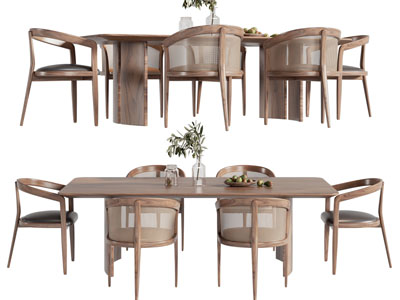 新中式实木长方形餐桌椅组合