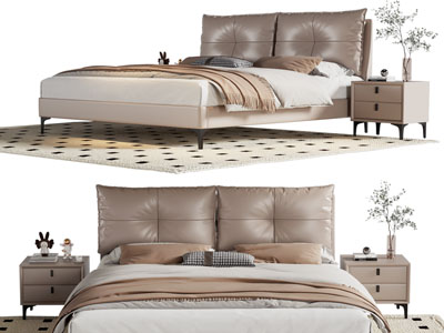 现代双人床 床头柜