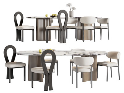 现代椭圆形餐桌椅组合