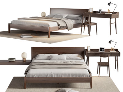 北欧实木双人床 床头柜