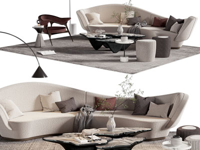 现代弧形多人沙发 沙发凳和茶几组合